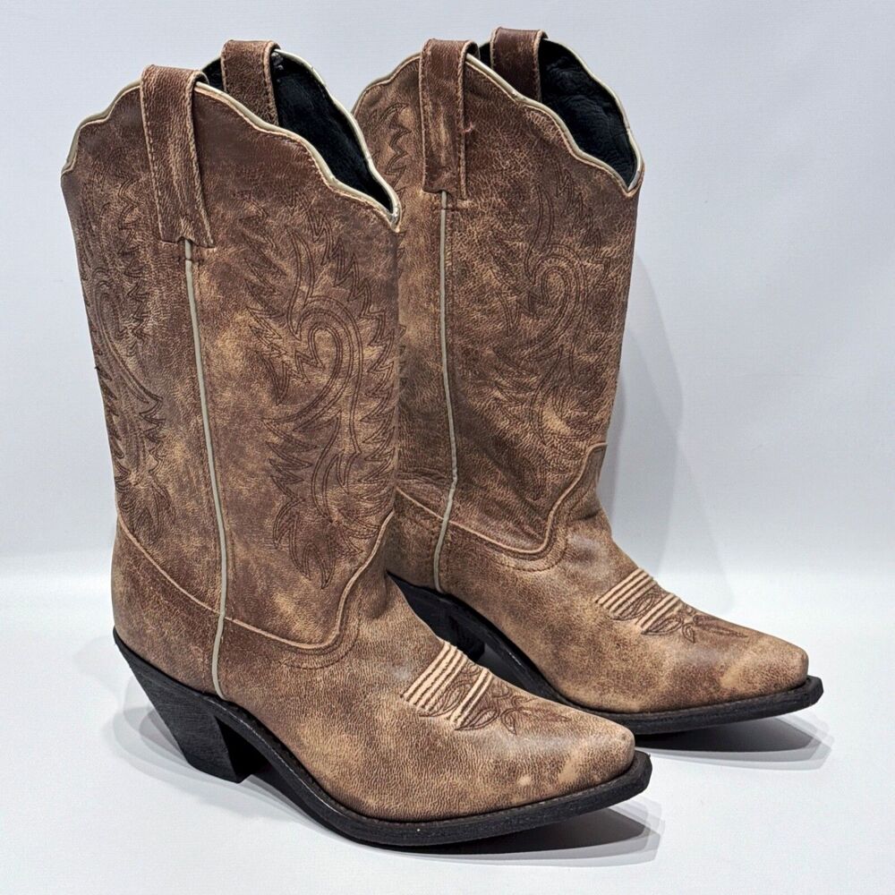 NWOB Rockin' Country Brown Leather Cowgirl Western Boots Snip Toe Women Size 7M